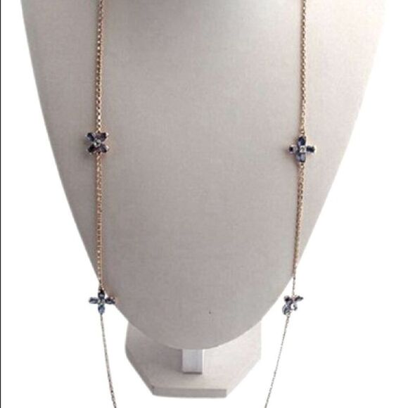 NWT Tory Burch Gold Blue Zircon Four Leaf Clover Elongated 21 in. Neckla… - Picture 4 of 11